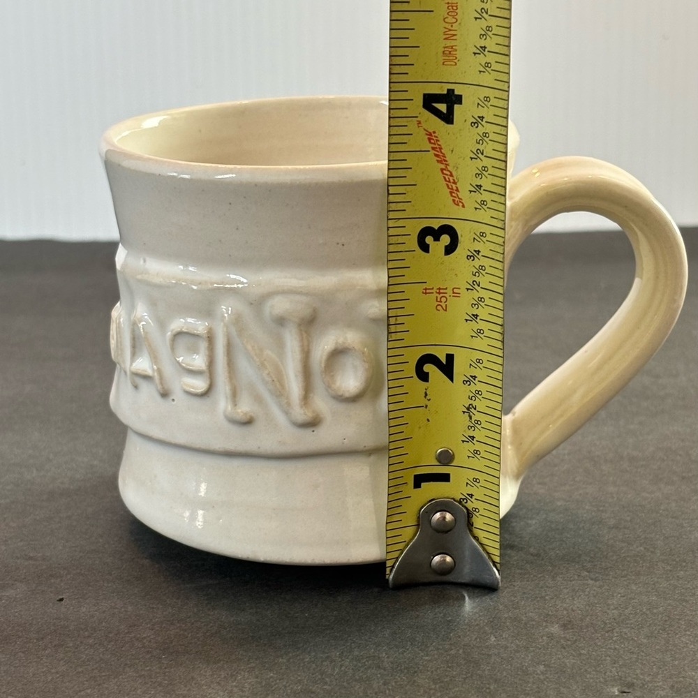 mAgNoLia Ivory Coffee Mug Cup Joanna Gaines Hand Made 3D Pottery Black Oak Art - Picture 8 of 9
